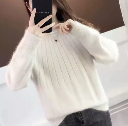 Ribbed Knit Sweater with Crew Neckline Long Sleeves
