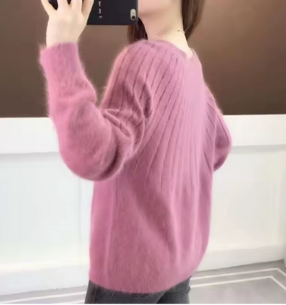 Ribbed Knit Sweater with Crew Neckline Long Sleeves