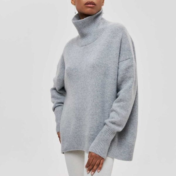 Oversized Knit Sweater with Turtleneck and Dropped Shoulders