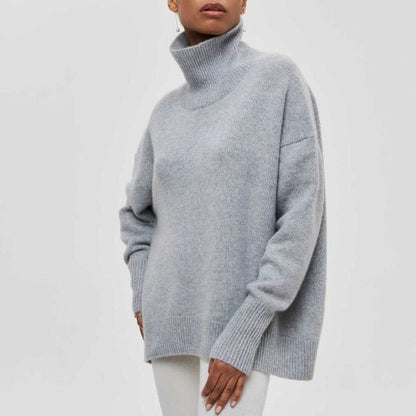 Oversized Knit Sweater with Turtleneck and Dropped Shoulders