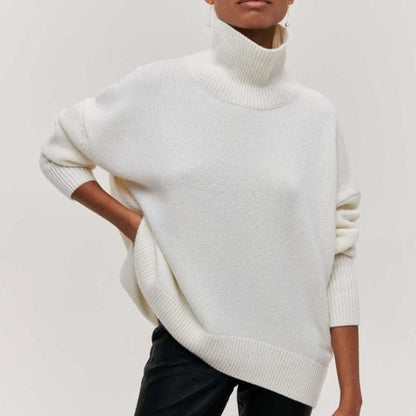 Oversized Knit Sweater with Turtleneck and Dropped Shoulders