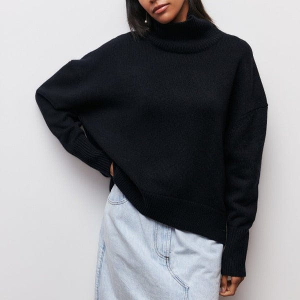 Oversized Knit Sweater with Turtleneck and Dropped Shoulders