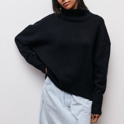 Oversized Knit Sweater with Turtleneck and Dropped Shoulders