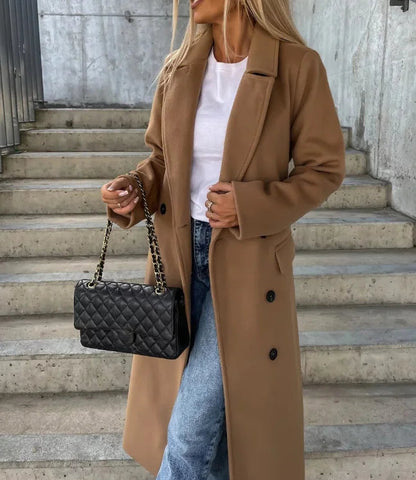 Double-Breasted Belted Woven Coat