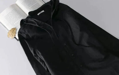 Striped Long Sleeve Shirt with Drawstring Hood and Button Closure