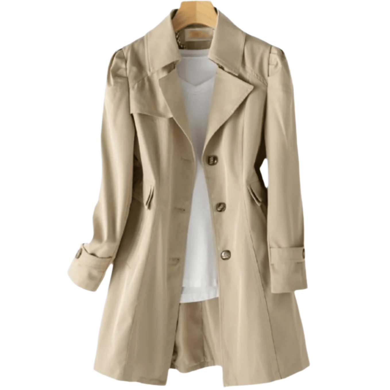 Single-Breasted Trench Coat with Notched Lapels and Button Closure