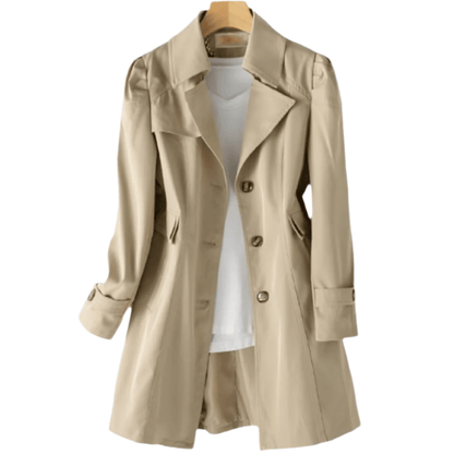 Single-Breasted Trench Coat with Notched Lapels and Button Closure