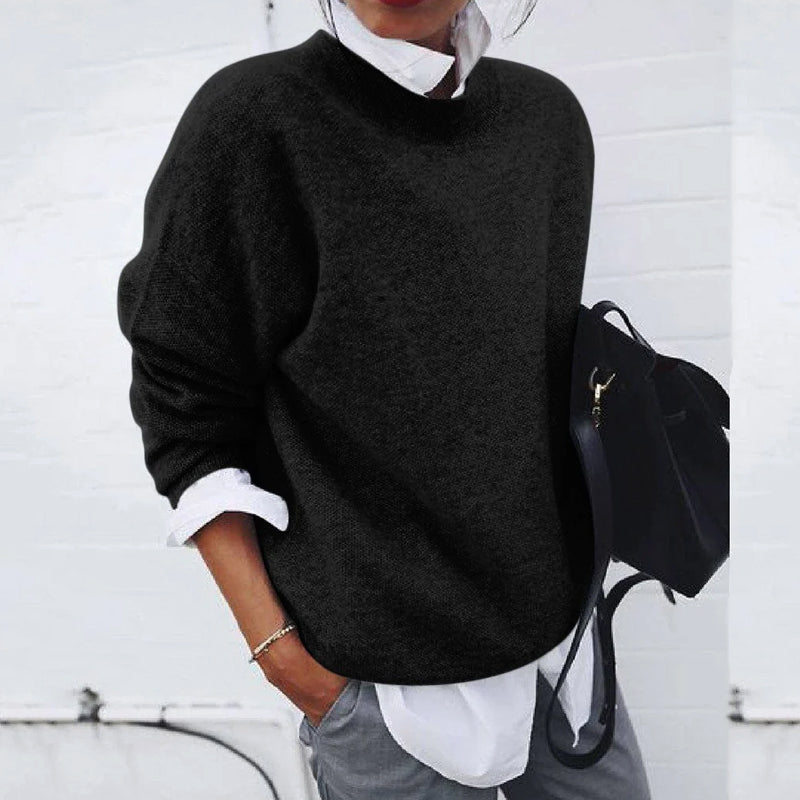 Long-Sleeve Pullover Sweater with Crew Neckline and Dropped Shoulders