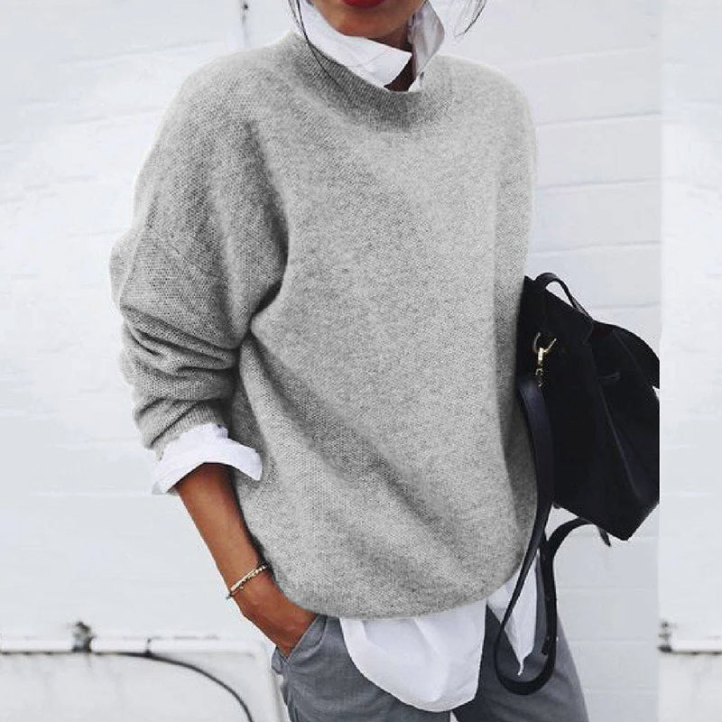 Long-Sleeve Pullover Sweater with Crew Neckline and Dropped Shoulders