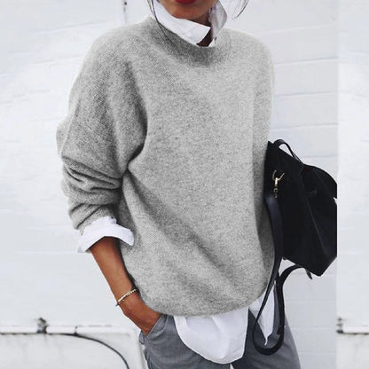 Long-Sleeve Pullover Sweater with Crew Neckline and Dropped Shoulders