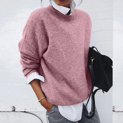 Long-Sleeve Pullover Sweater with Crew Neckline and Dropped Shoulders