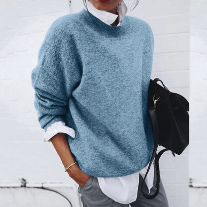 Long-Sleeve Pullover Sweater with Crew Neckline and Dropped Shoulders