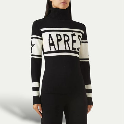Turtleneck Sweater with Graphic Text and Long Sleeves