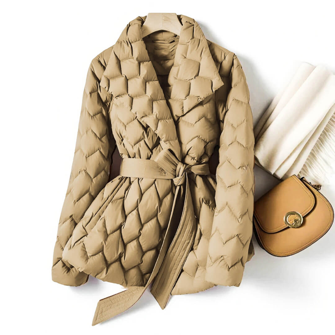 Quilted Wrap Jacket with Shawl Collar and Tie Waist Closure