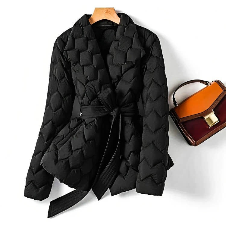 Quilted Wrap Jacket with Shawl Collar and Tie Waist Closure