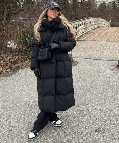 Long Puffer Parka Jacket with Oversized Collar and Tie Waist Belt