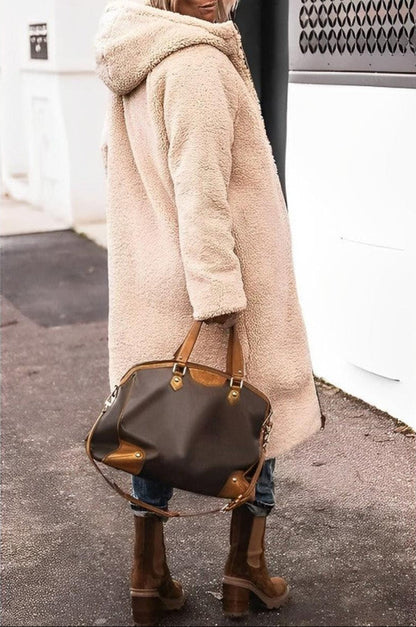 Long Reversible Puffer Coat with Hood and Teddy Lining