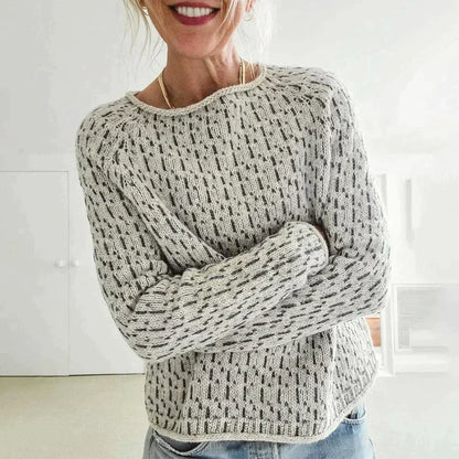Long-Sleeve Sweater with All-Over Pattern Knit and Boat Neckline