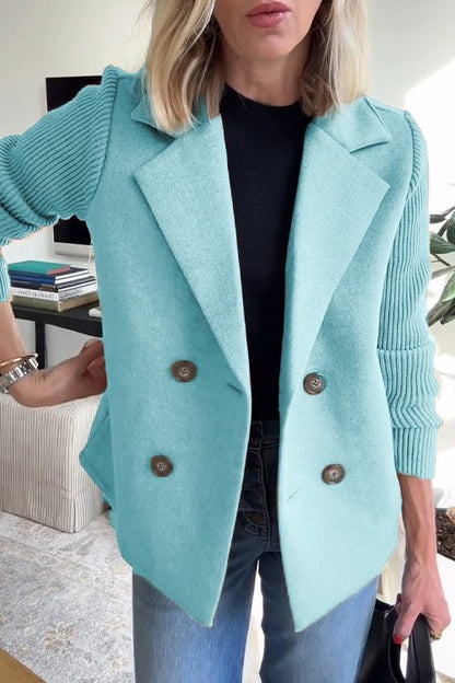 Blazer with Notched Lapels and Ribbed Knit Sleeves