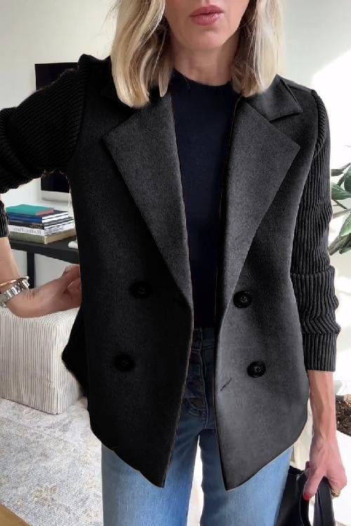 Blazer with Notched Lapels and Ribbed Knit Sleeves