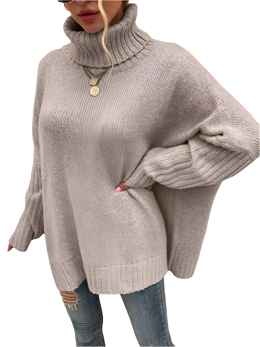 Turtleneck Dropped-Shoulder Ribbed-Cuff Sweater