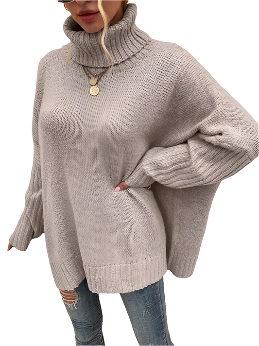 Turtleneck Dropped-Shoulder Ribbed-Cuff Sweater