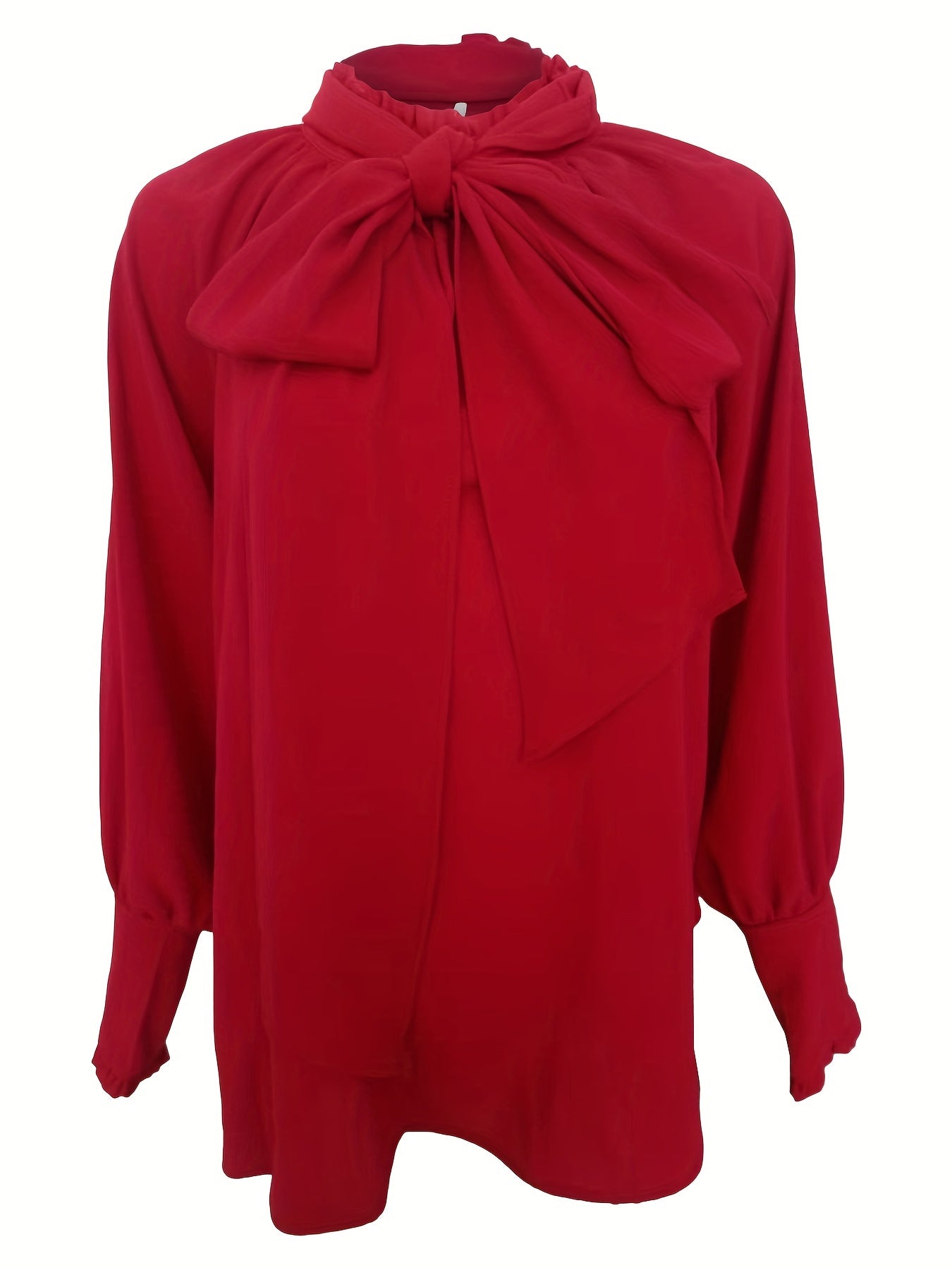 Tie-Neck Blouse with Ruffled Collar and Long Bishop Sleeves