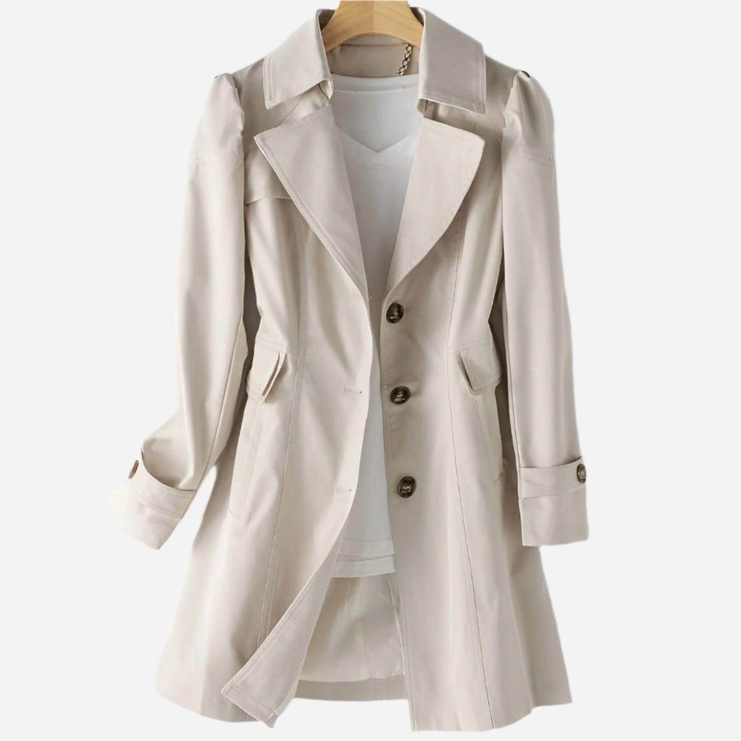 Single-Breasted Trench Coat with Notched Lapels and Button Closure