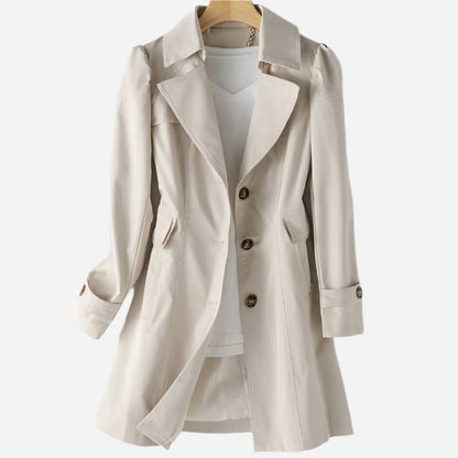 Single-Breasted Trench Coat with Notched Lapels and Button Closure