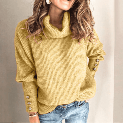 Turtleneck Relaxed-Fit Long-Sleeve Button-Cuff Sweater