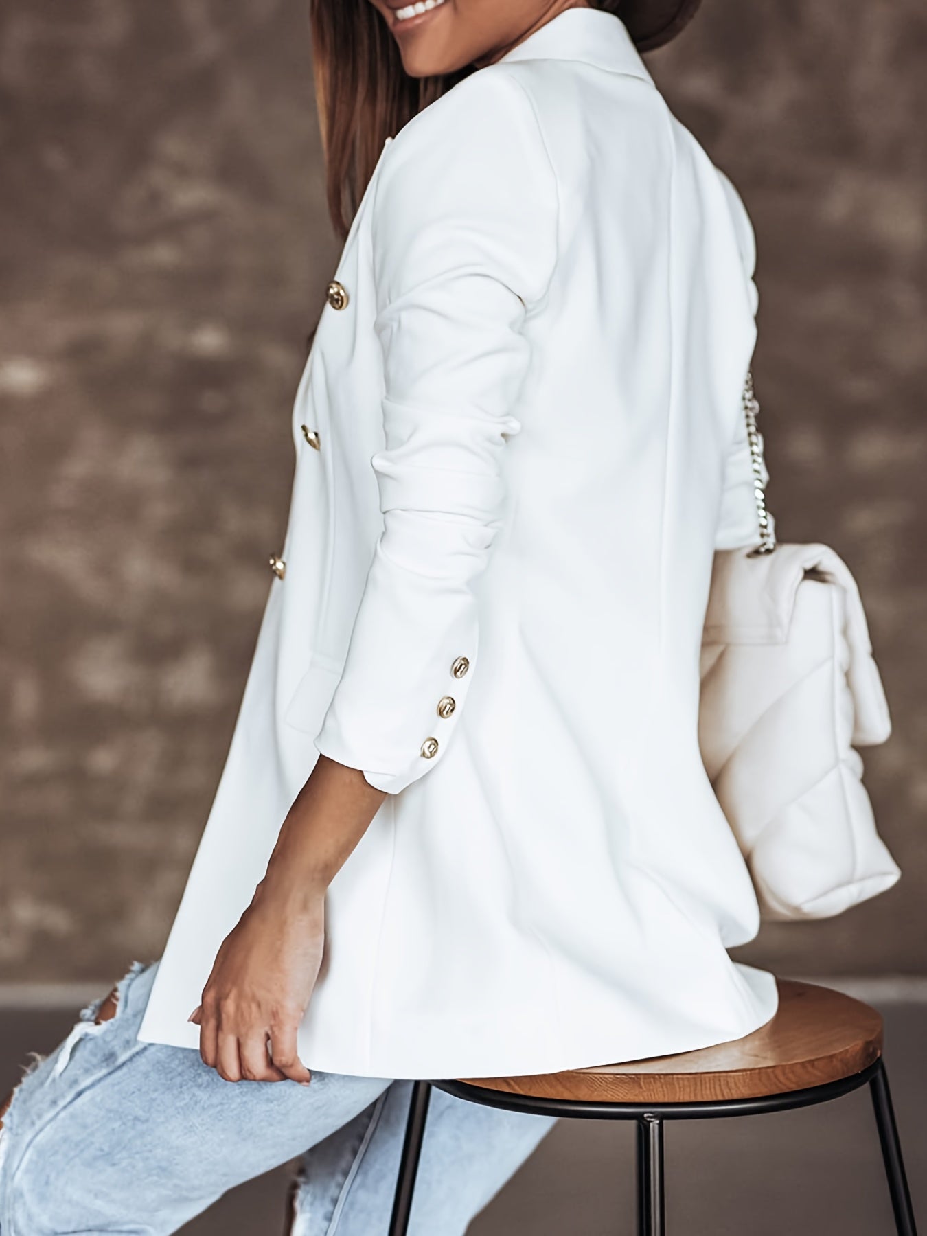 Double-Breasted Blazer with Notched Lapels and Flap Pockets