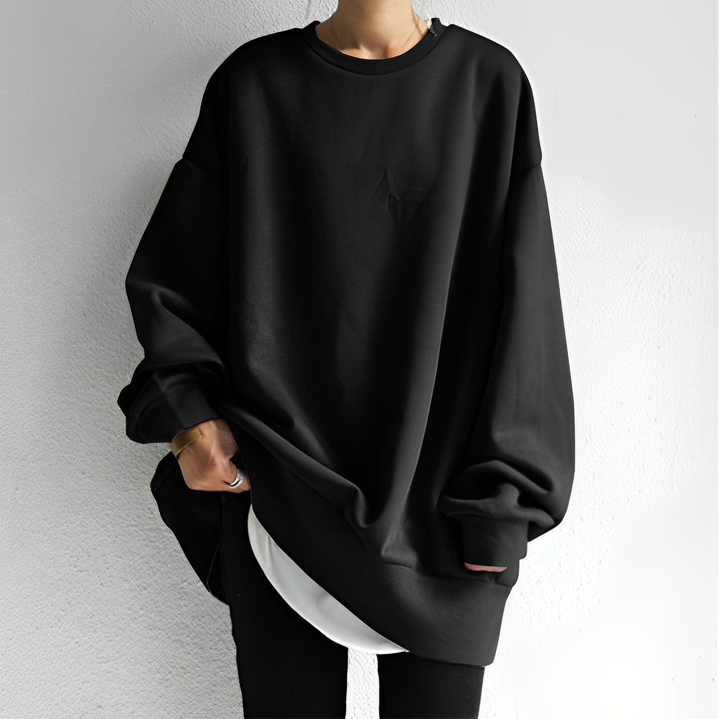 Oversized Pullover Sweatshirt with Crew Neckline