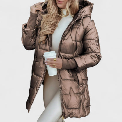 Padded Hooded Jacket with Zip Closure and High-Low Hem