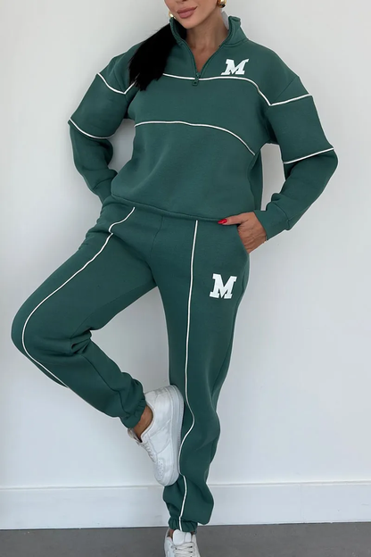 Tracksuit Set with Half-Zip Pullover and Elasticated Hem Joggers