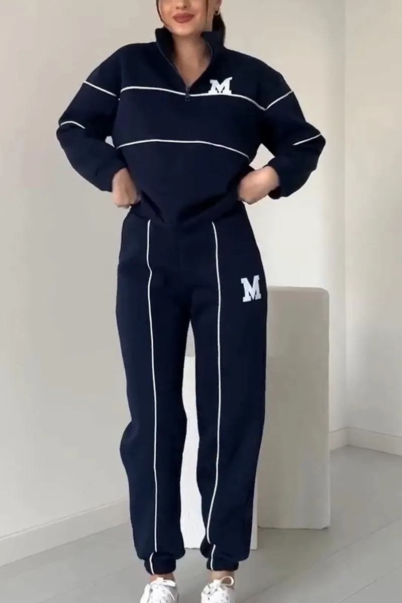 Tracksuit Set with Half-Zip Pullover and Elasticated Hem Joggers