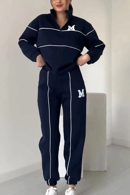 Tracksuit Set with Half-Zip Pullover and Elasticated Hem Joggers