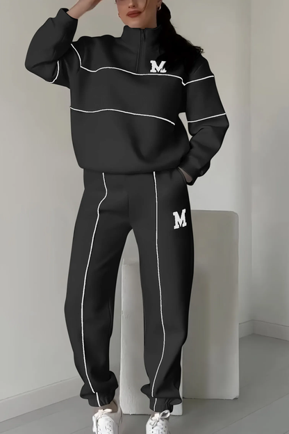 Tracksuit Set with Half-Zip Pullover and Elasticated Hem Joggers