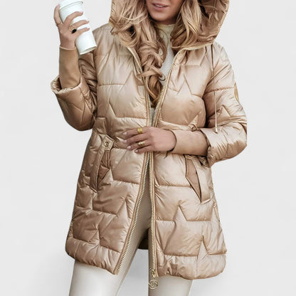 Padded Hooded Jacket with Zip Closure and High-Low Hem