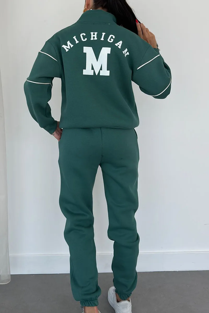 Tracksuit Set with Half-Zip Pullover and Elasticated Hem Joggers