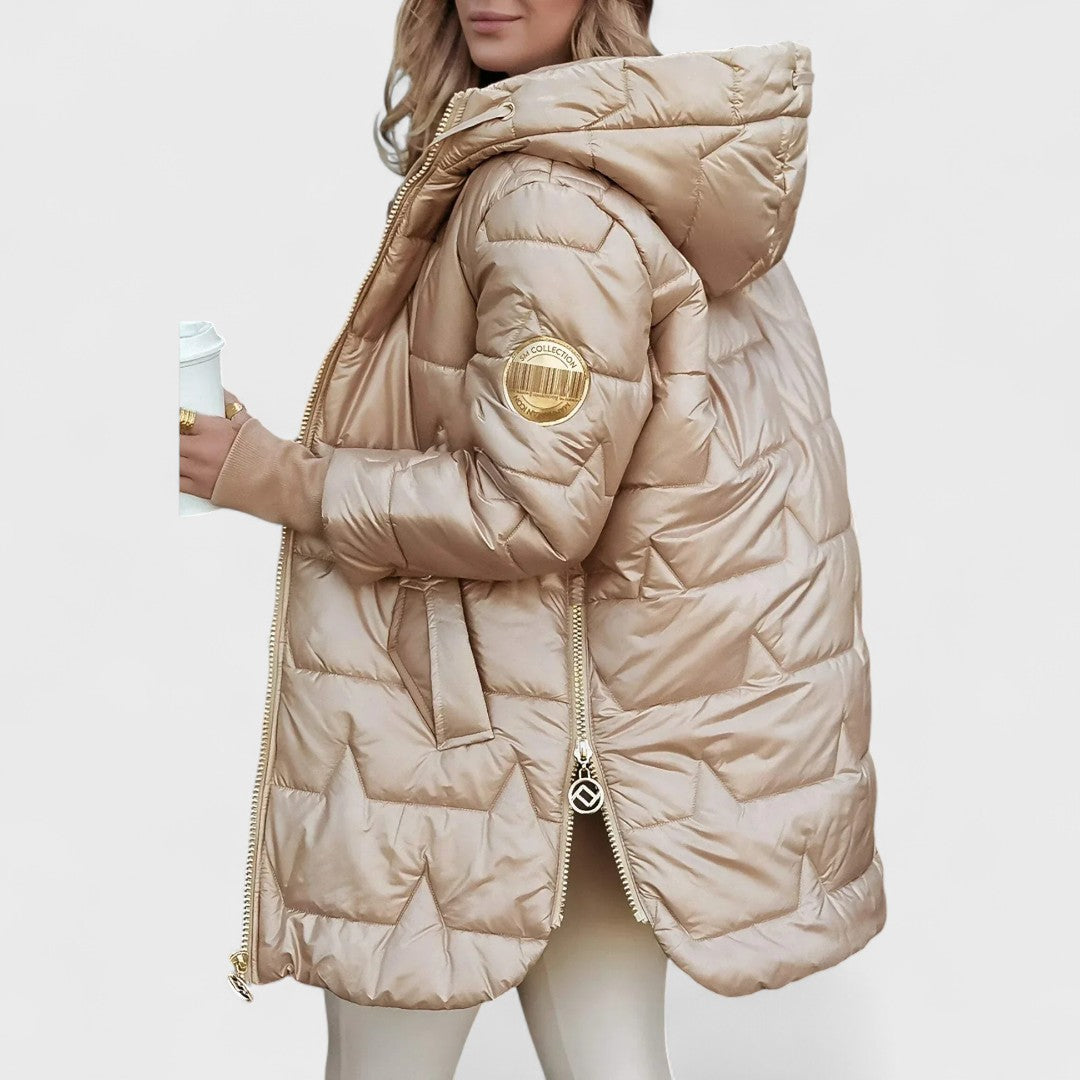 Padded Hooded Jacket with Zip Closure and High-Low Hem