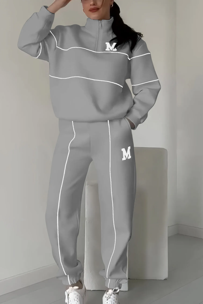 Tracksuit Set with Half-Zip Pullover and Elasticated Hem Joggers