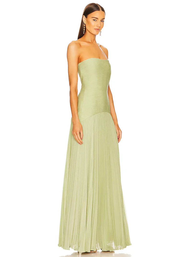 Strapless Pleated Maxi Dress
