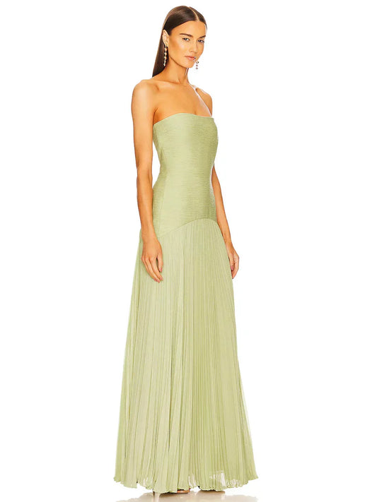 Strapless Pleated Maxi Dress