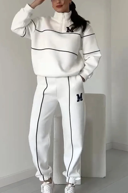 Tracksuit Set with Half-Zip Pullover and Elasticated Hem Joggers