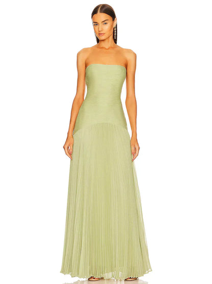 Strapless Pleated Maxi Dress