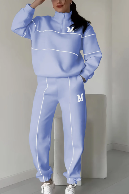 Tracksuit Set with Half-Zip Pullover and Elasticated Hem Joggers
