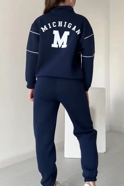 Tracksuit Set with Half-Zip Pullover and Elasticated Hem Joggers