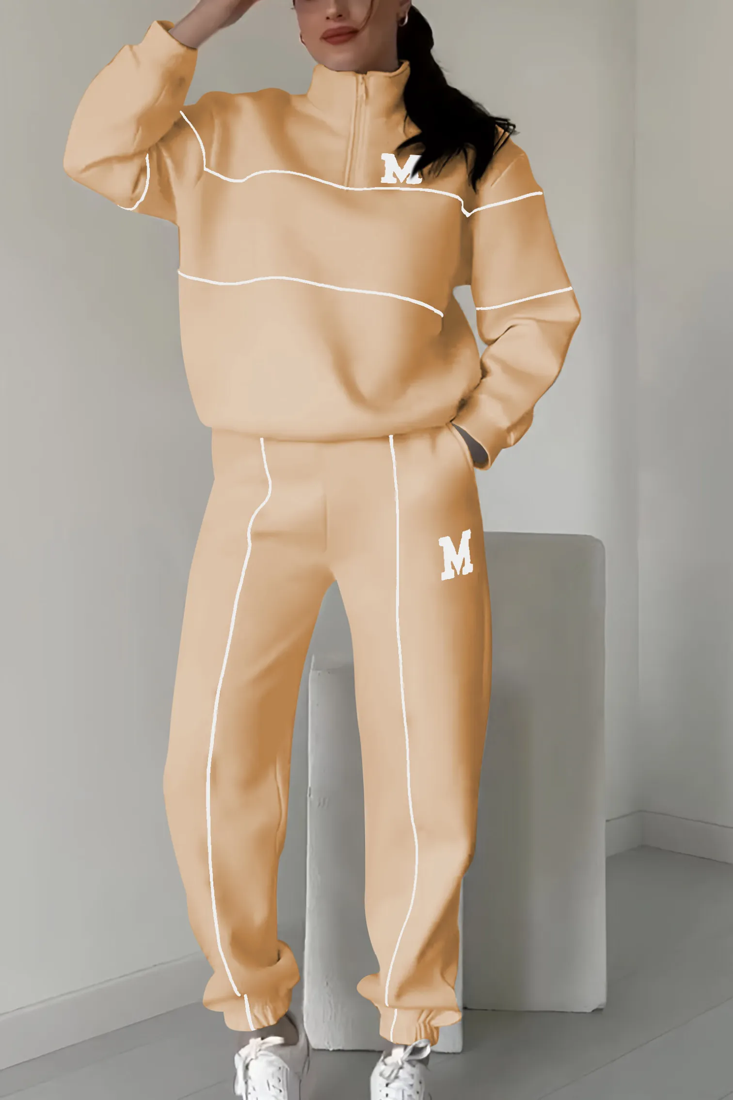 Tracksuit Set with Half-Zip Pullover and Elasticated Hem Joggers