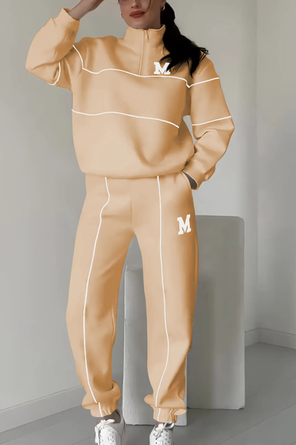 Tracksuit Set with Half-Zip Pullover and Elasticated Hem Joggers