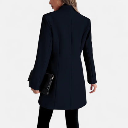 Single-Breasted Coat with Pointed Collar and Long Sleeves